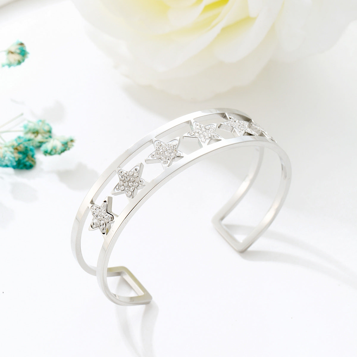 Star Rhinestone Stainless Steel Cuff Bracelet B2675