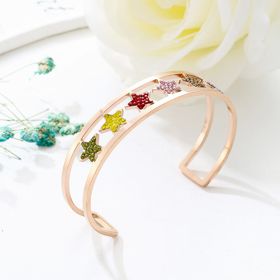 Star Rhinestone Stainless Steel Cuff Bracelet B2675
