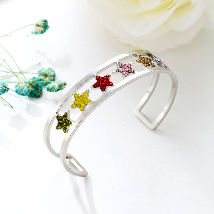 Star Rhinestone Stainless Steel Cuff Bracelet B2675