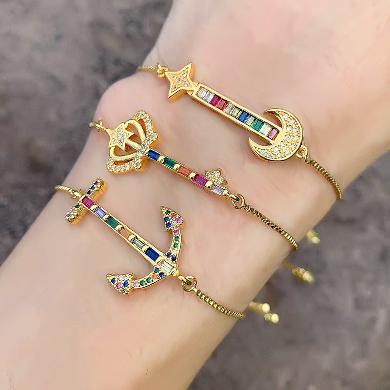 Anchor Zircon Chains Bracelets B2740