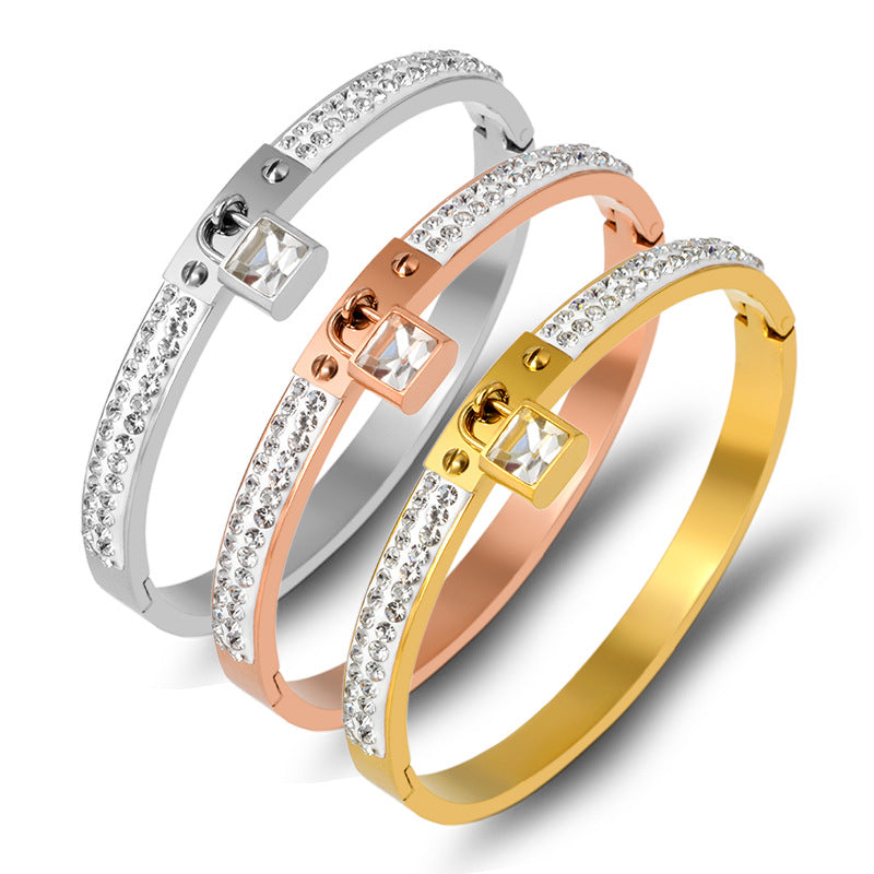 Lock Rhinestone Stainless Steel Bracelets B2950