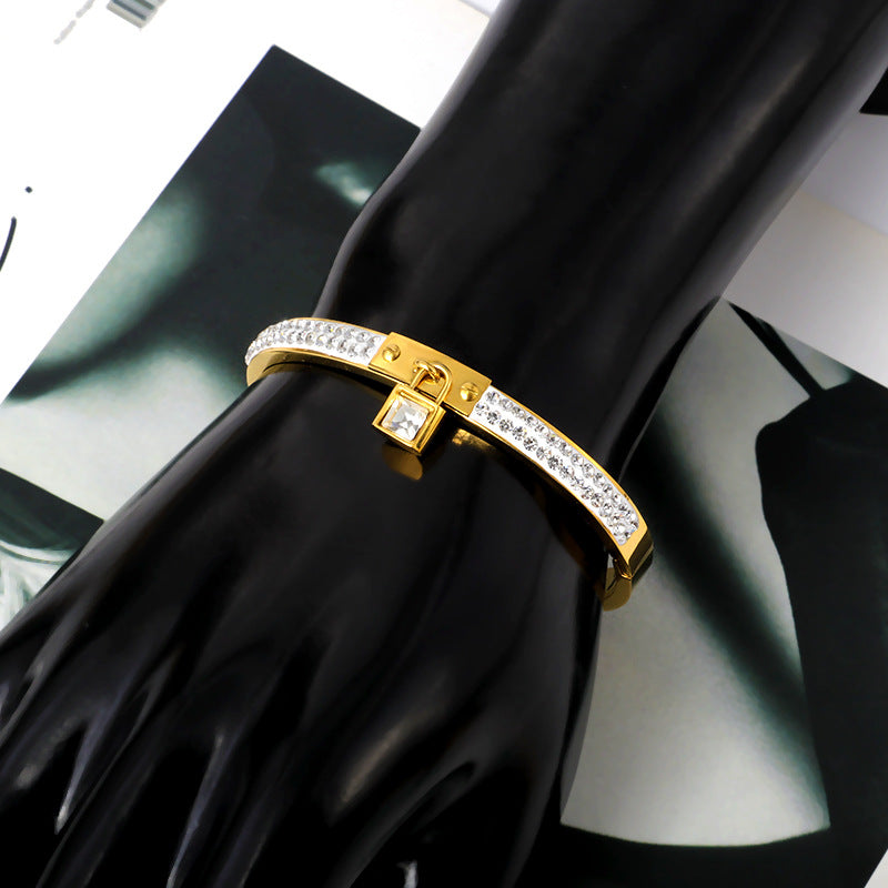 Lock Rhinestone Stainless Steel Bracelets B2950