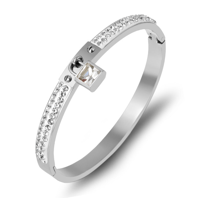Lock Rhinestone Stainless Steel Bracelets B2950