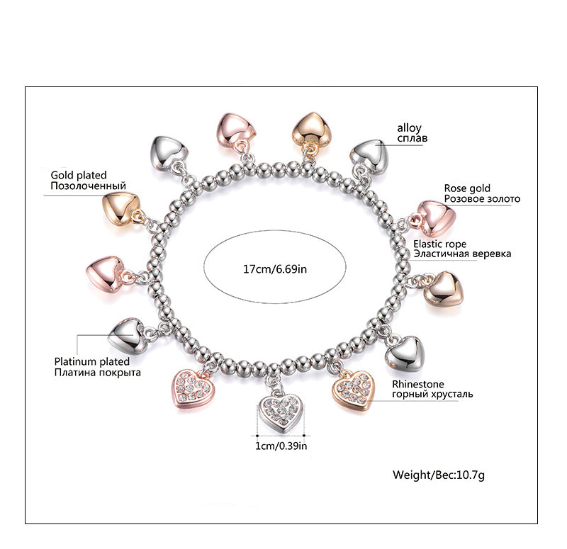 Heart Rhinestone Chain Alloy Bracelet B2996