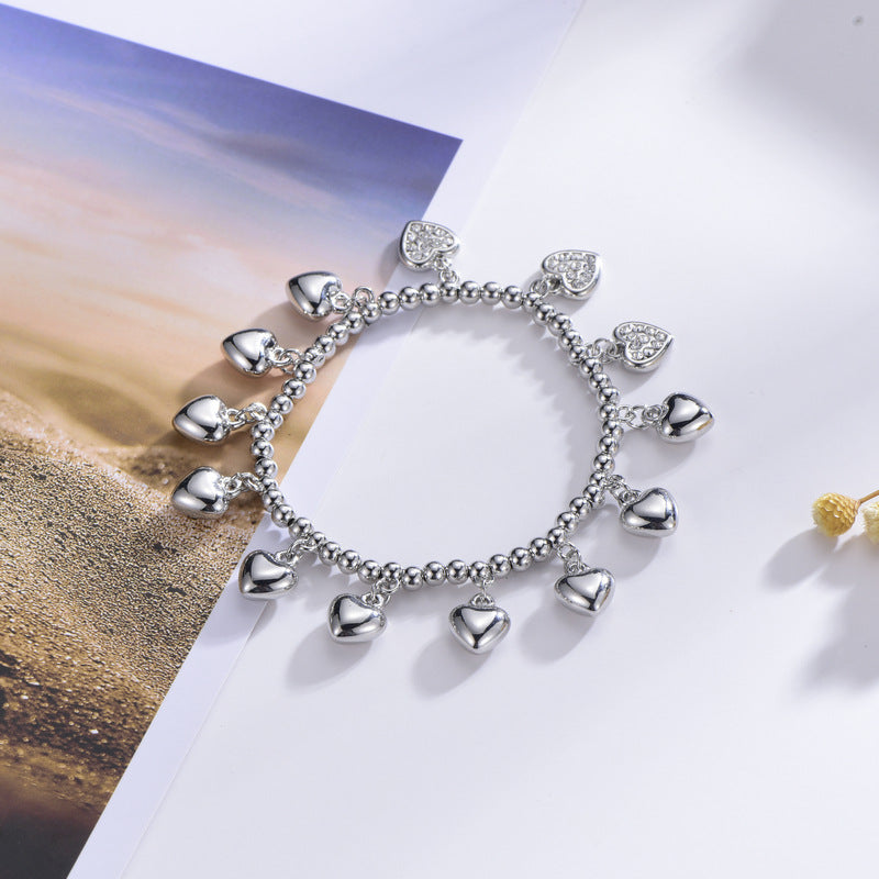 Heart Rhinestone Chain Alloy Bracelet B2996