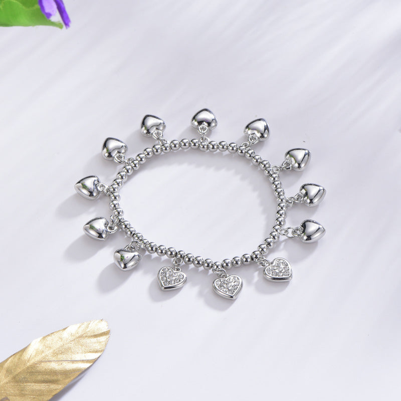 Heart Rhinestone Chain Alloy Bracelet B2996