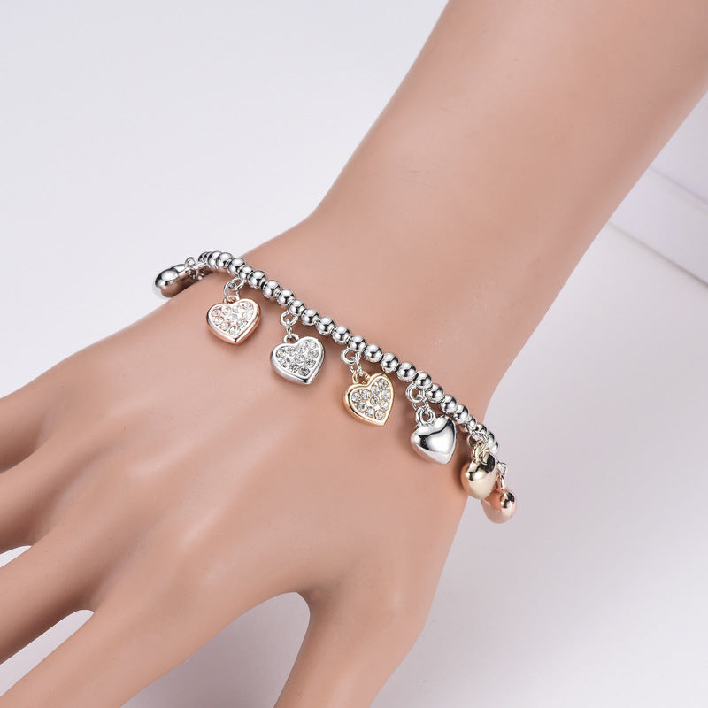 Heart Rhinestone Chain Alloy Bracelet B2996