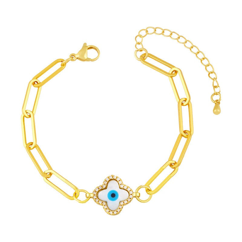 Evil Eye Clover Zircon Chain Braacelet B3041