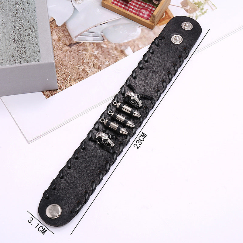 Punk Skull Bullet Leather Snap Bracelet B3072