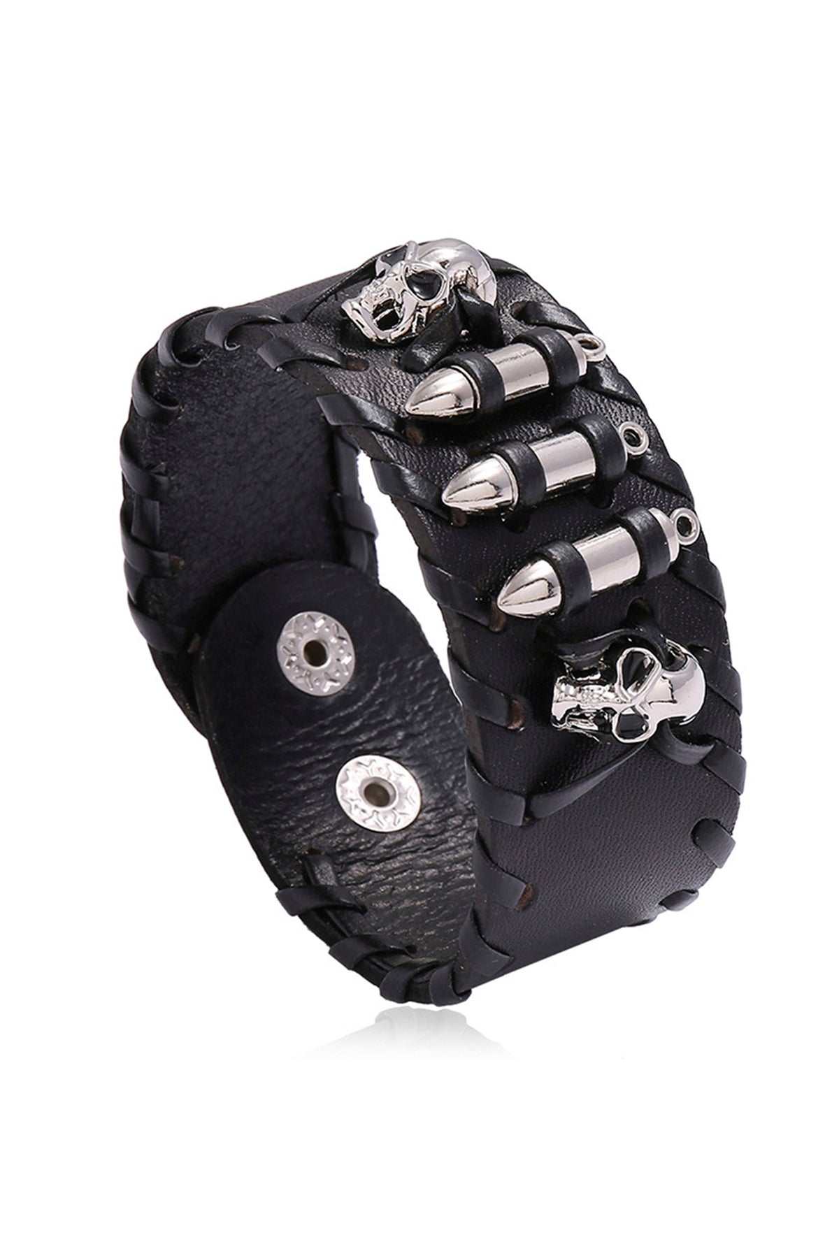 Punk Skull Bullet Leather Snap Bracelet B3072