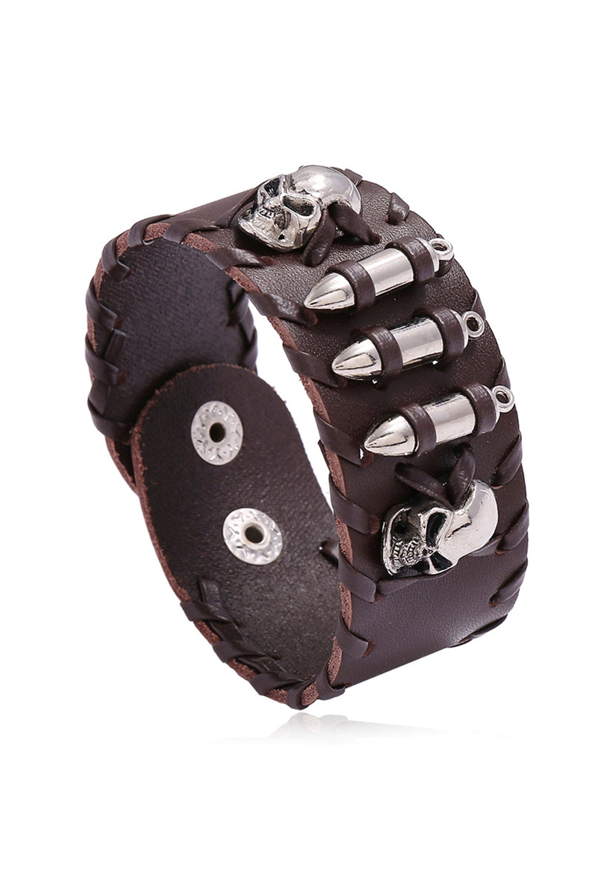 Punk Skull Bullet Leather Snap Bracelet B3072