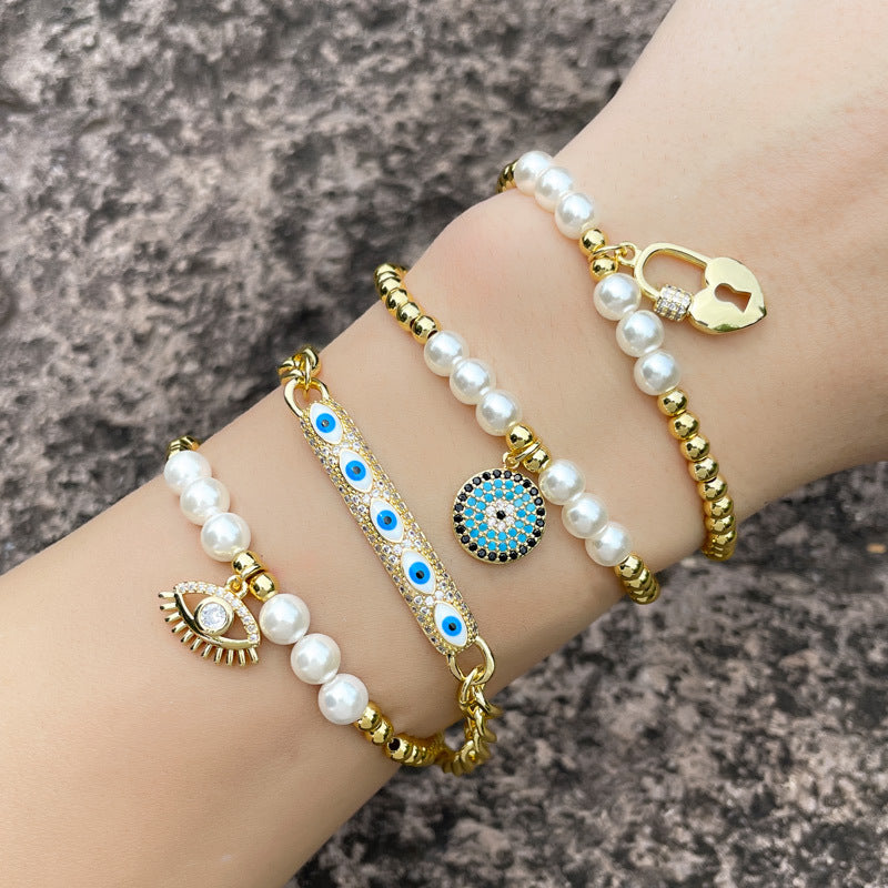 Evil Eye Zircon Bead Bracelet B3149