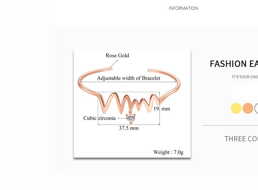 Electrocardiogram Wave Zircon Cuff B3152