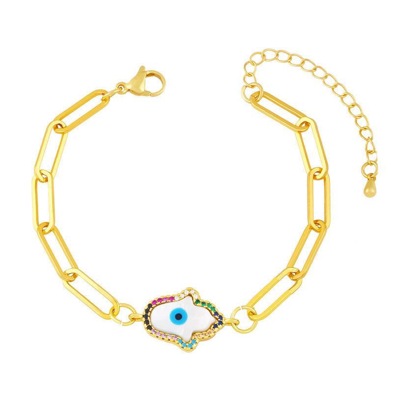 Fatima Palm Zircon Chain Bracelet B3194 – view 3