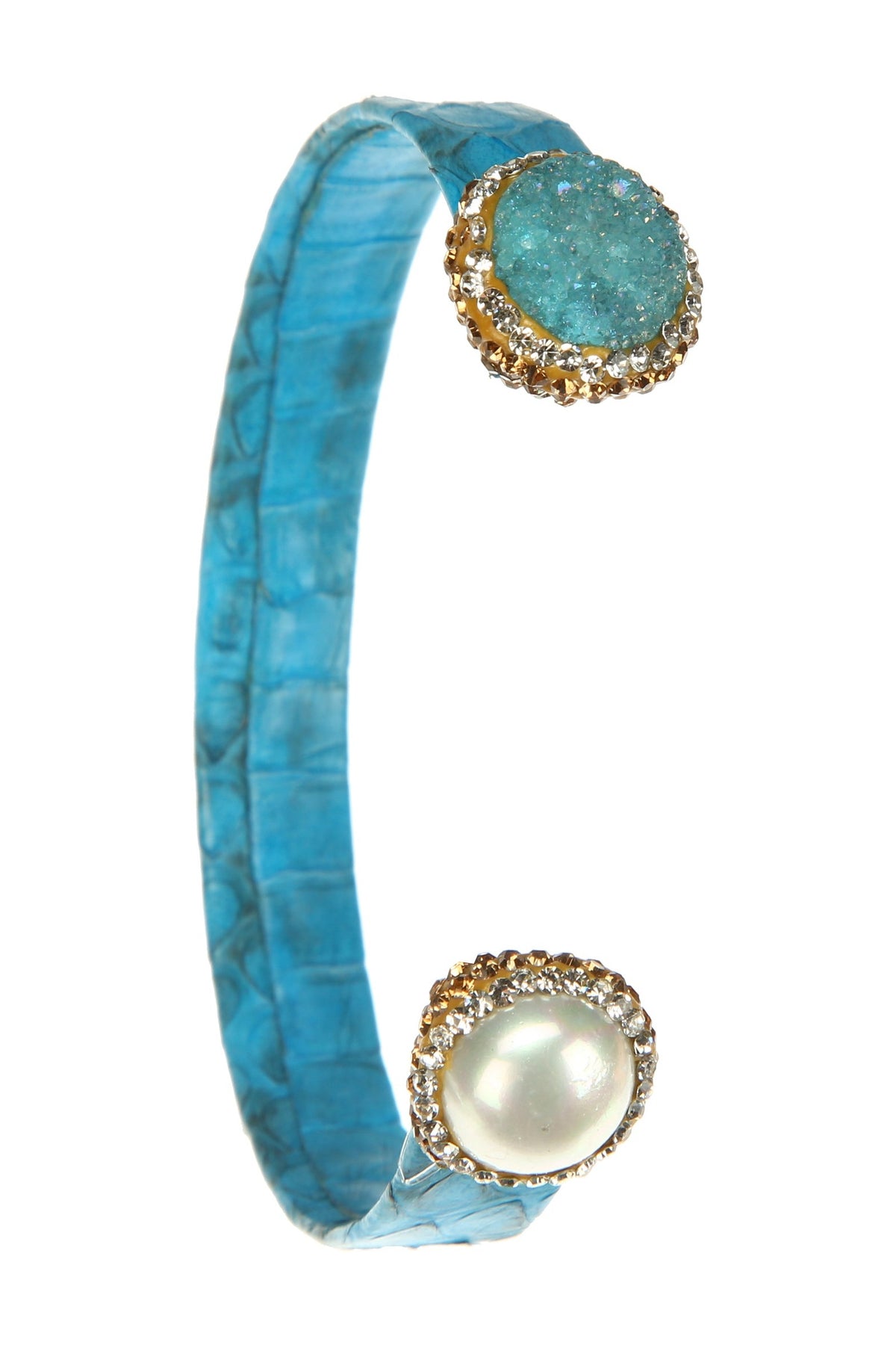 Druzy Pearl Leather Cuff Bracelet B3204 – view 2