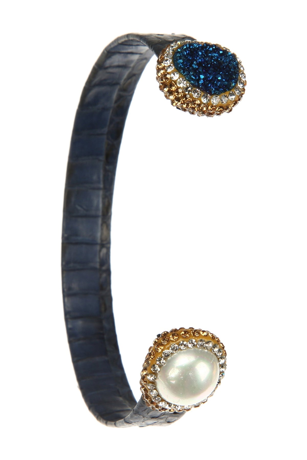 Druzy Pearl Leather Cuff Bracelet B3204 – view 4