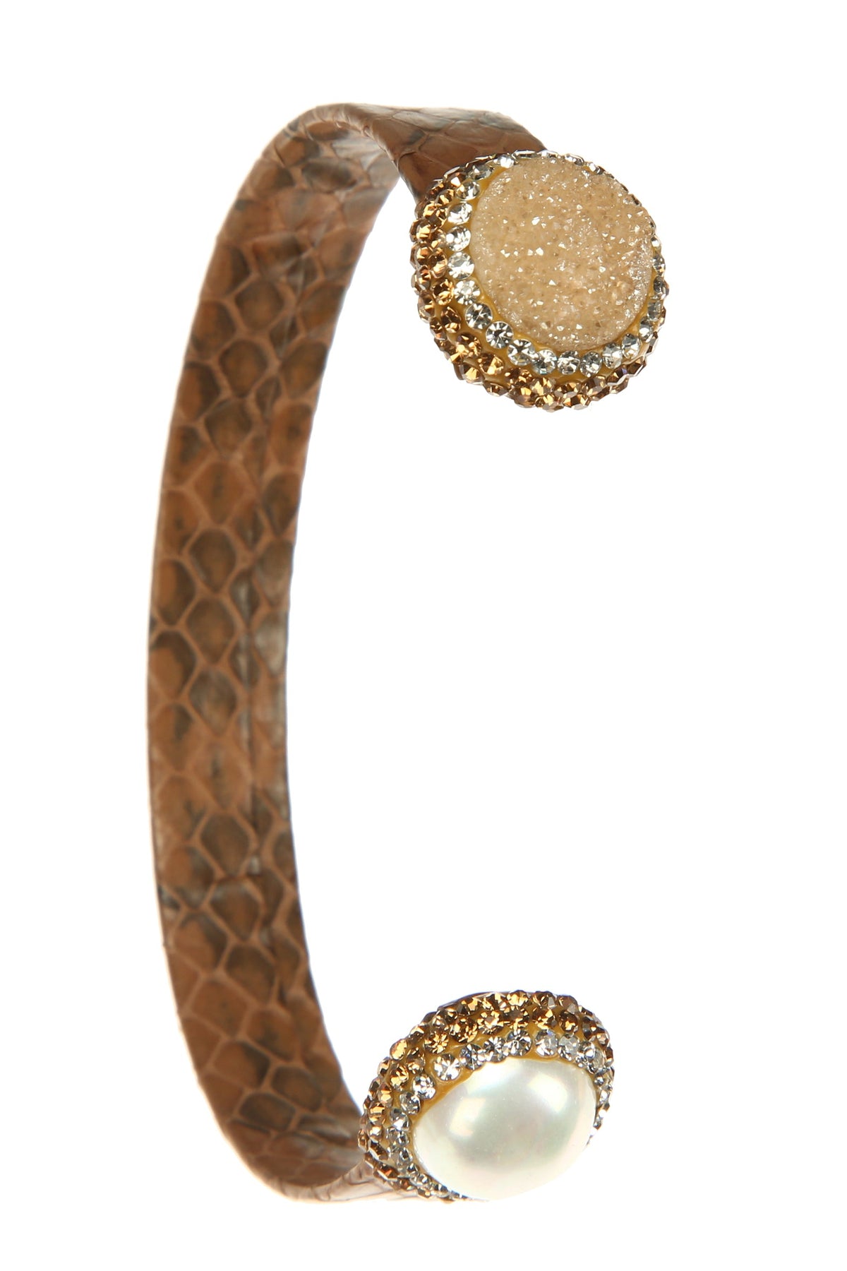 Druzy Pearl Leather Cuff Bracelet B3204 – view 12