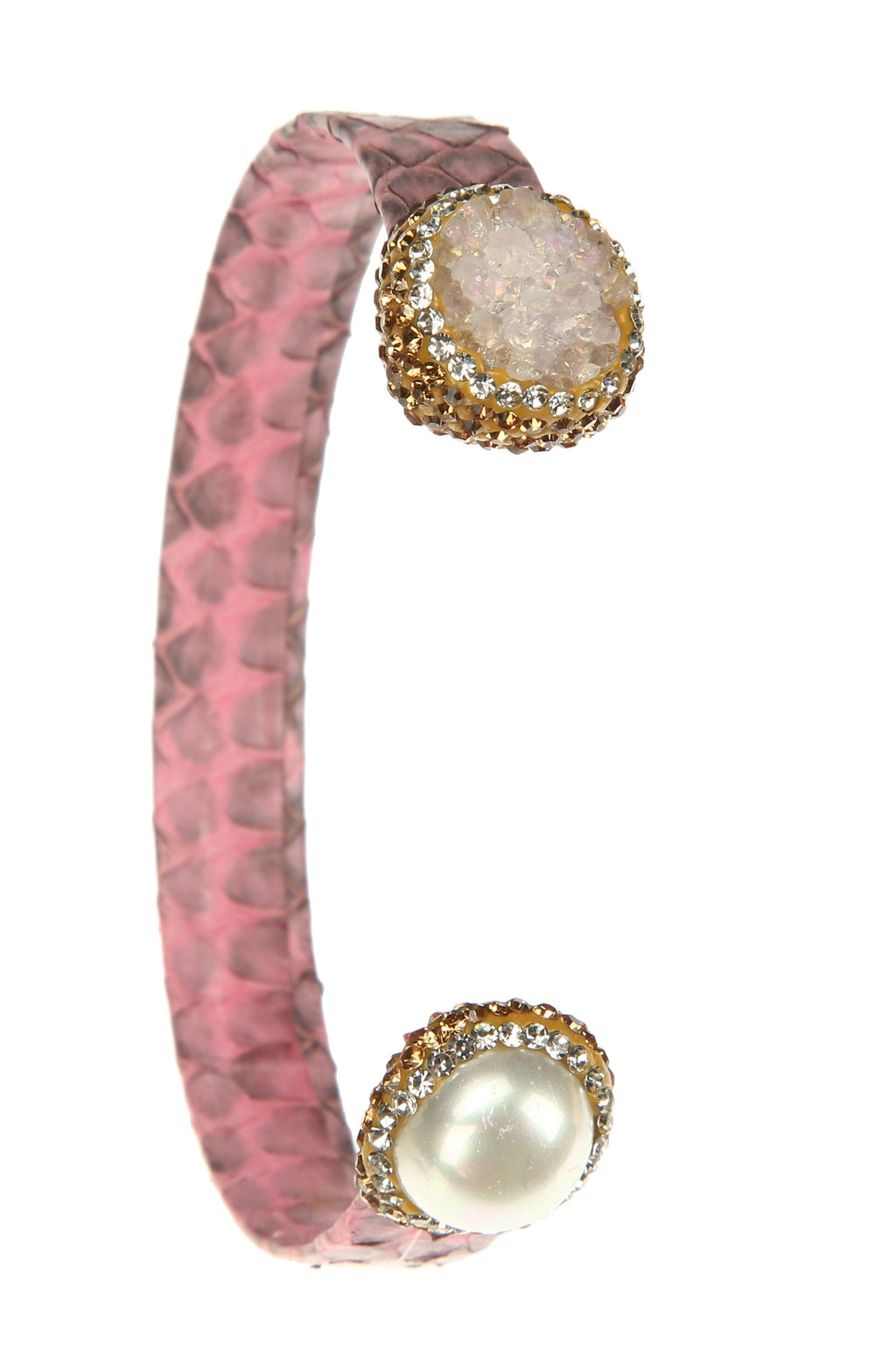 Druzy Pearl Leather Cuff Bracelet B3204