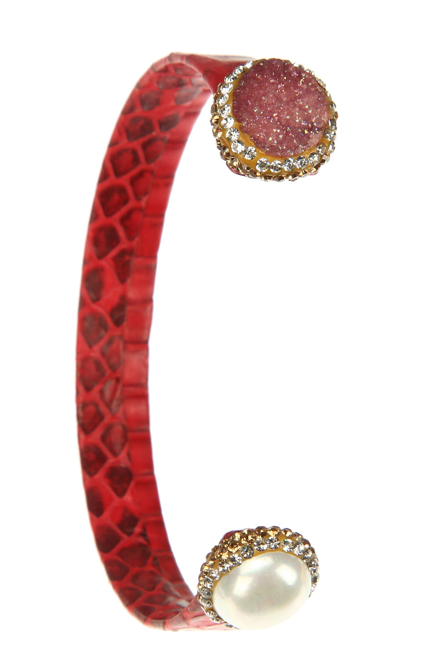 Druzy Pearl Leather Cuff Bracelet B3204