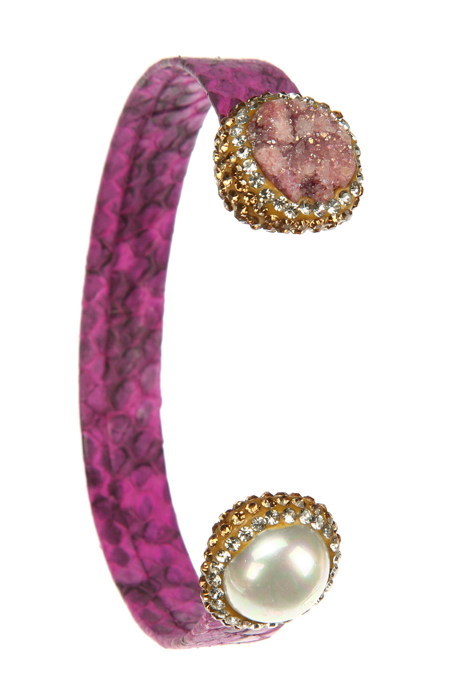 Druzy Pearl Leather Cuff Bracelet B3204
