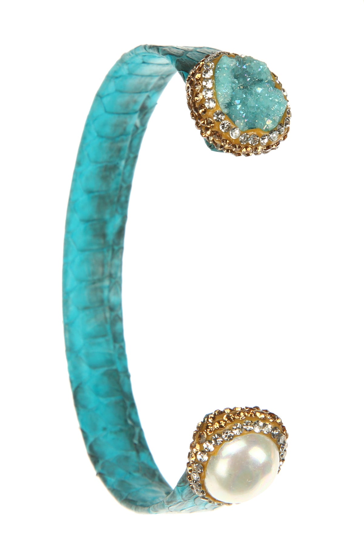 Druzy Pearl Leather Cuff Bracelet B3204