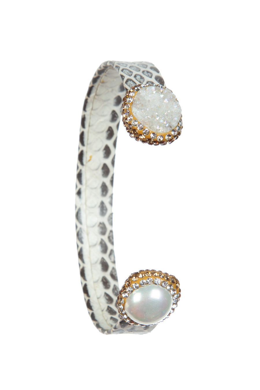 Druzy Pearl Leather Cuff Bracelet B3204