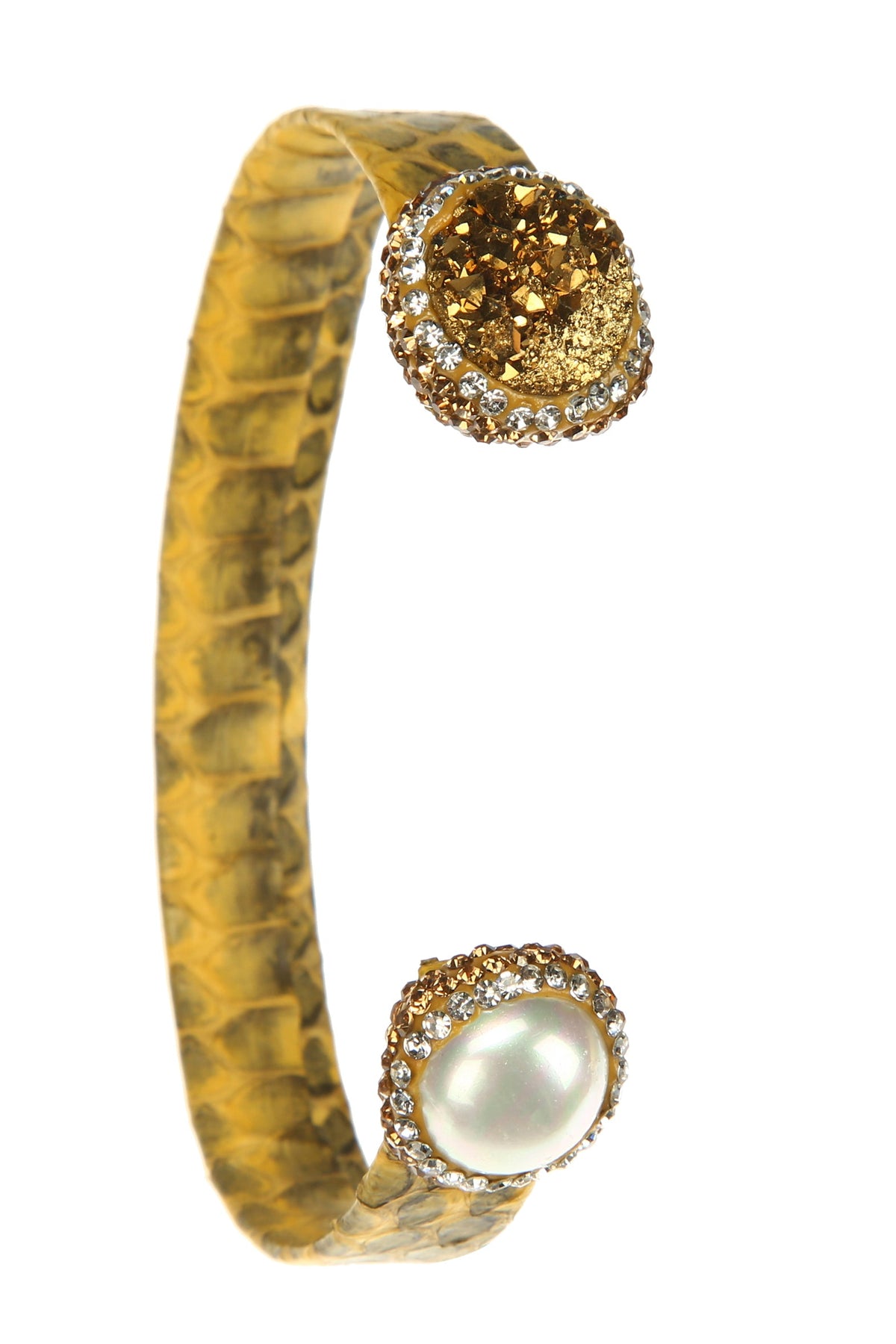 Druzy Pearl Leather Cuff Bracelet B3204