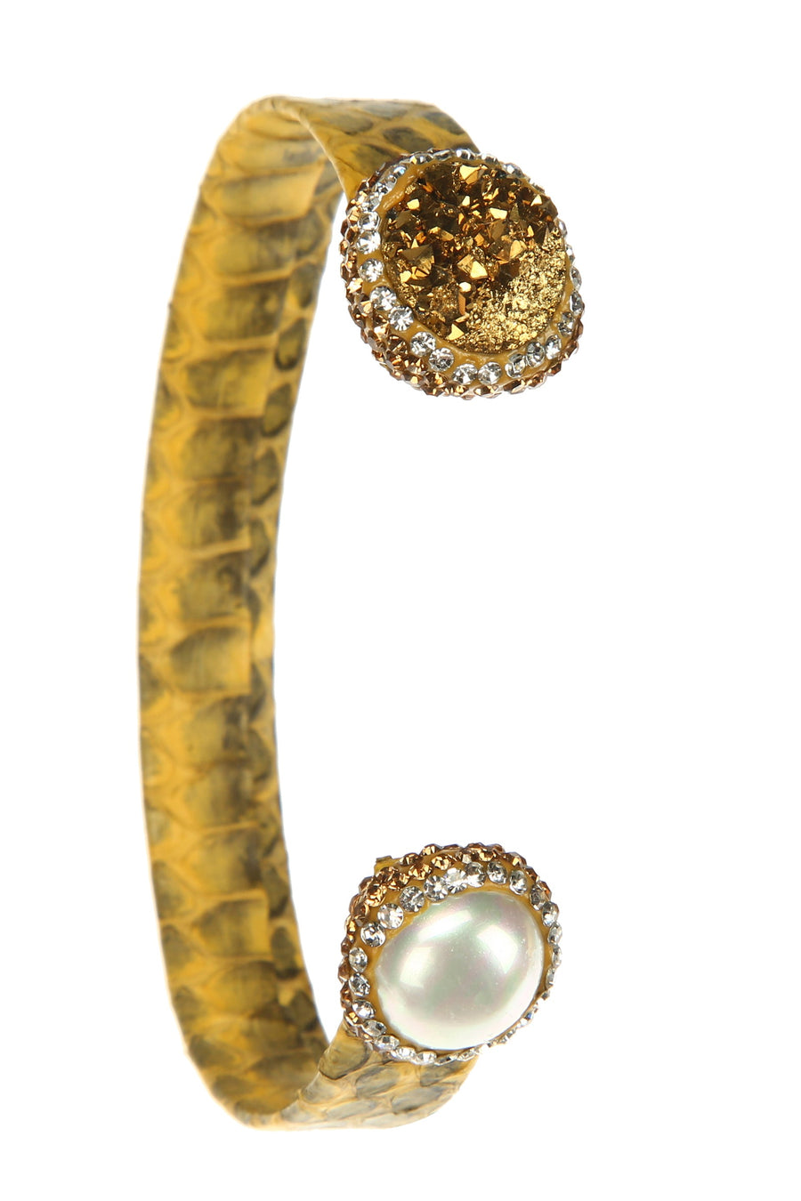 Druzy Pearl Leather Cuff Bracelet B3204