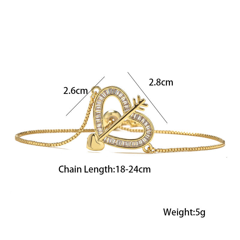 Heart Arrow Zircon Chain Bracelet B3217