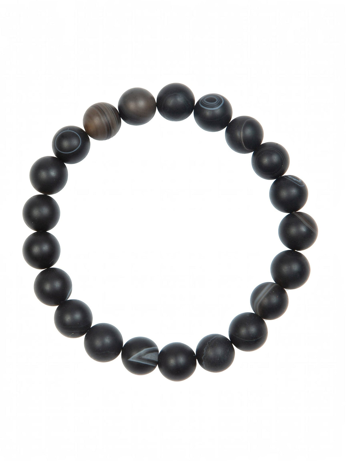 Black Striped Agate Stone Stretch Men's Bracelet B3238-Black Striped Agate - 10MM
