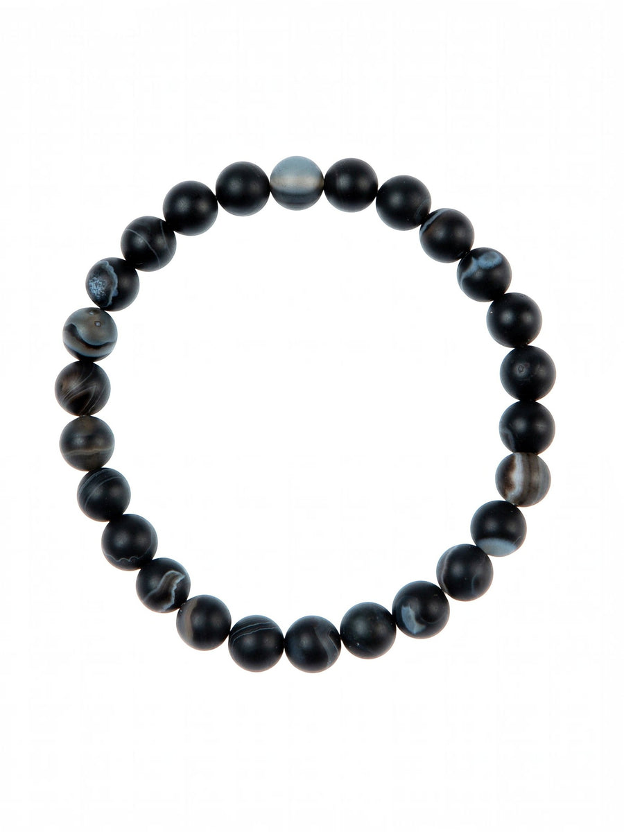 Black Striped Agate Stone Stretch Men's Bracelet B3238-Black Striped Agate