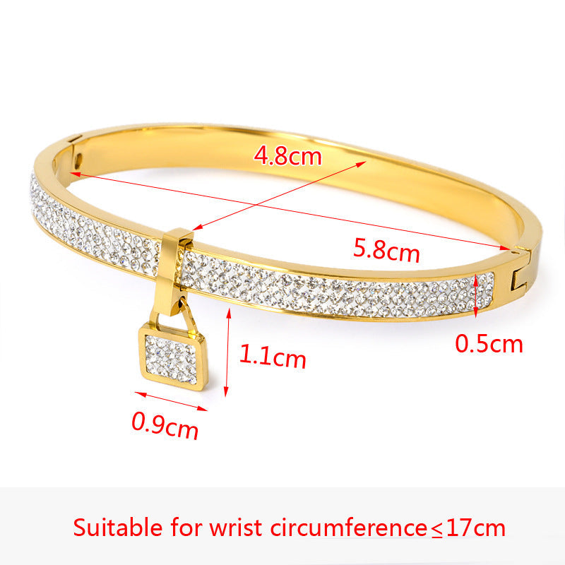 Lock Rhinestone Stainless Steel Bracelet B3374