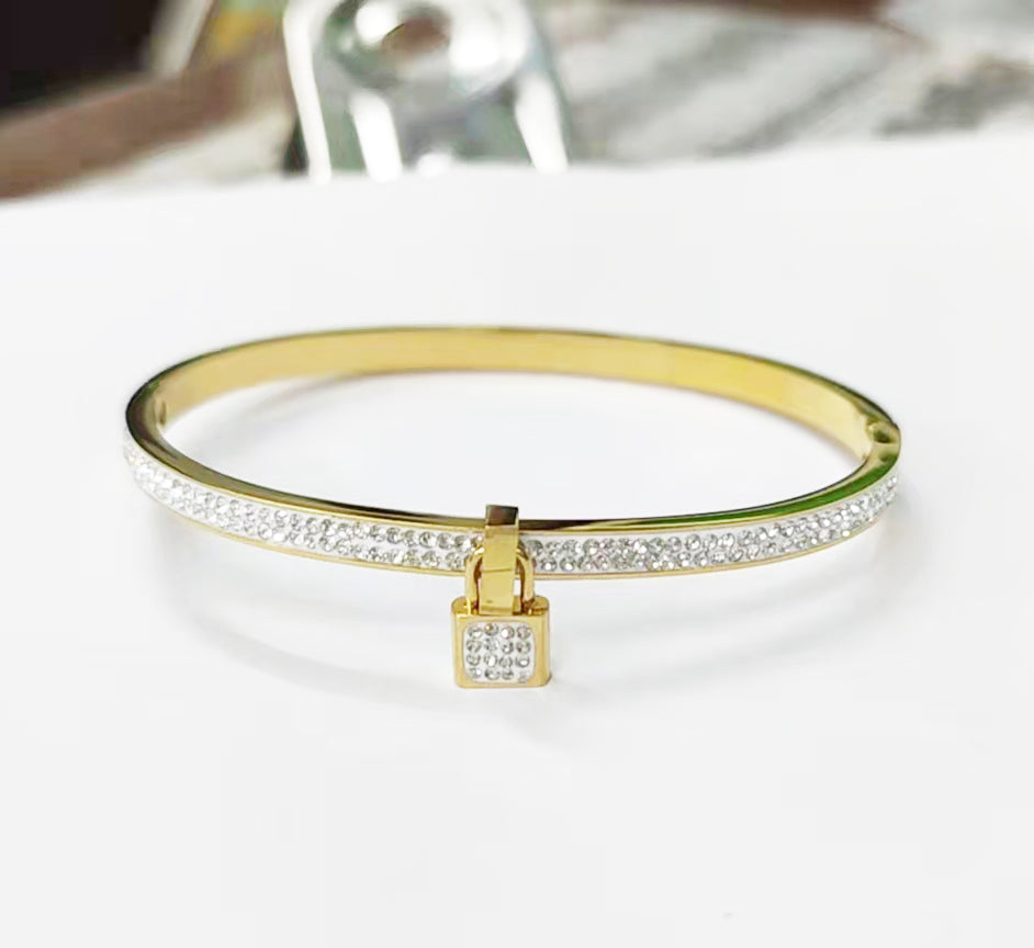 Lock Rhinestone Stainless Steel Bracelet B3374
