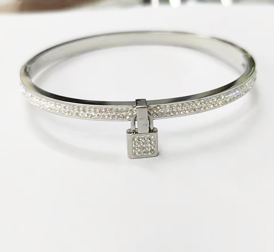 Lock Rhinestone Stainless Steel Bracelet B3374