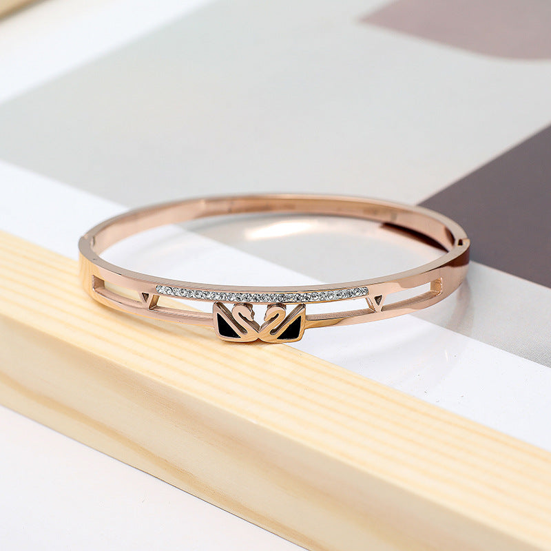 Swan Rhinestone Stainless Steel Bracelet B3402