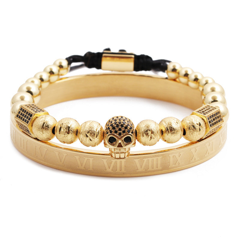 Skull Bead Stainless Steel Bracelet Set B3424