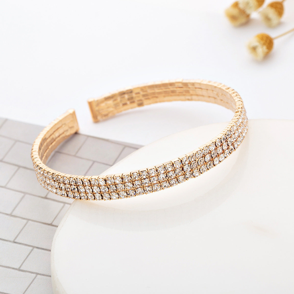 Three Row Rhinestone Cuff Bracelet B3494 – view 6