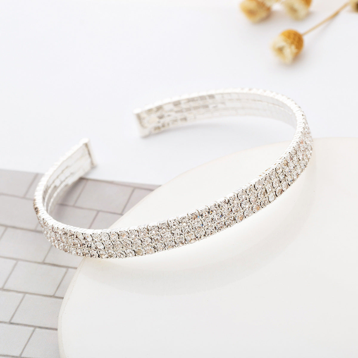 Three Row Rhinestone Cuff Bracelet B3494