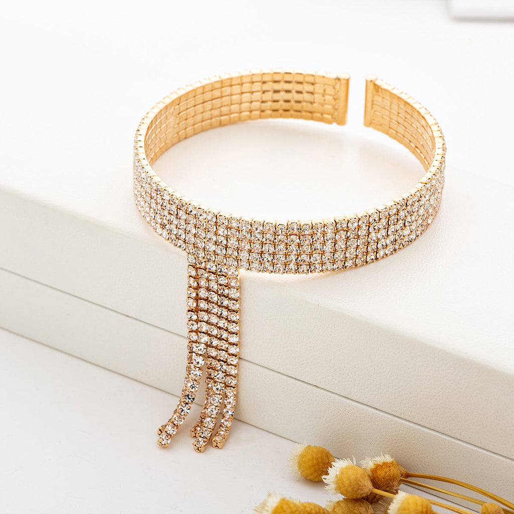 Rhinestone Tassel Cuff Bracelet B3495