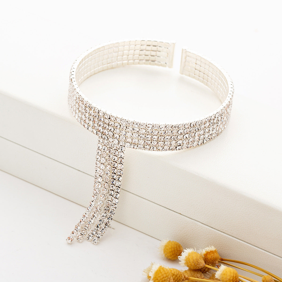 Rhinestone Tassel Cuff Bracelet B3495