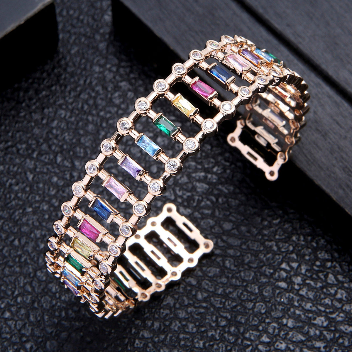 Hollow Cubic Zirconia Cuff Bracelet B3496