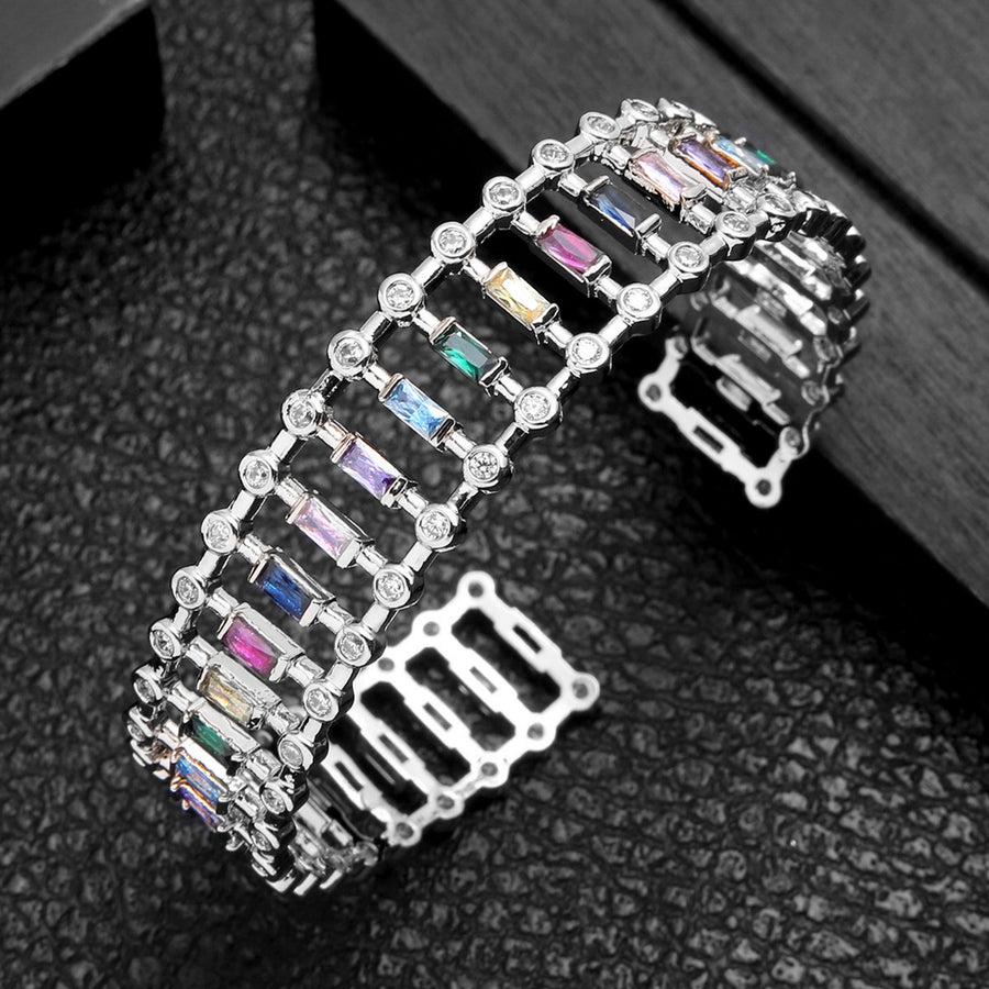 Hollow Cubic Zirconia Cuff Bracelet B3496
