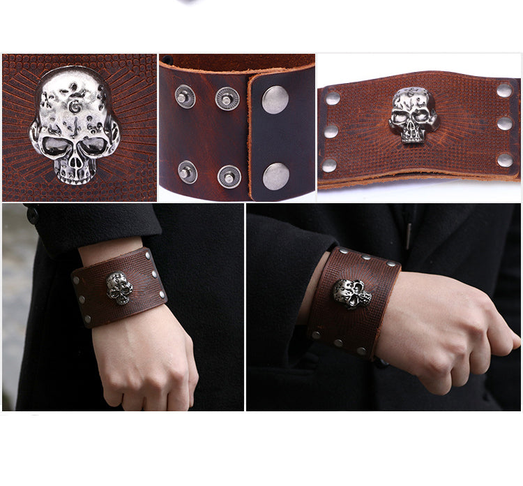 Skull Leather Snap Bracelet B3542