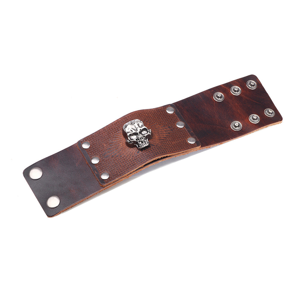 Skull Leather Snap Bracelet B3542