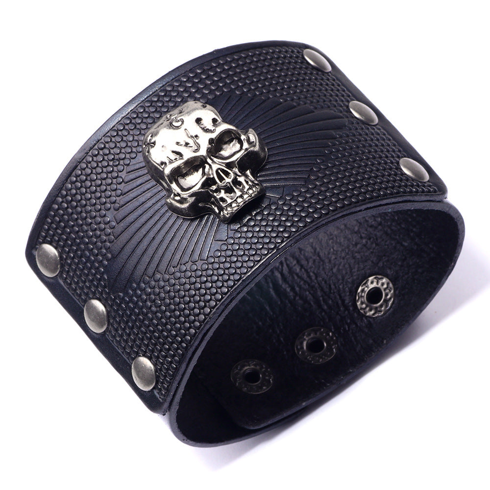 Skull Leather Snap Bracelet B3542