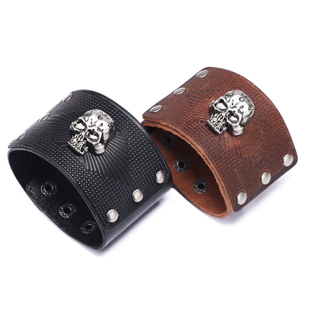 Skull Leather Snap Bracelet B3542