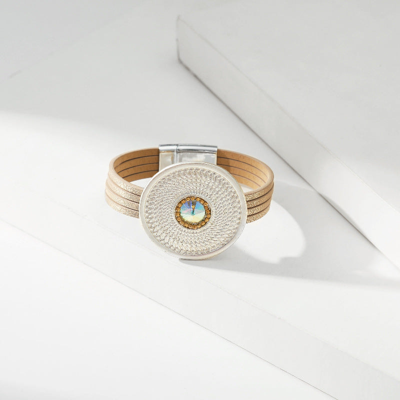 Disc Leather Magnetic Bracelet B3587