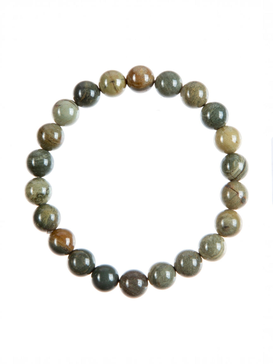 Silver Leaf Jasper Stone Stretch Bracelet B3591-Silver-Leaf-Jasper