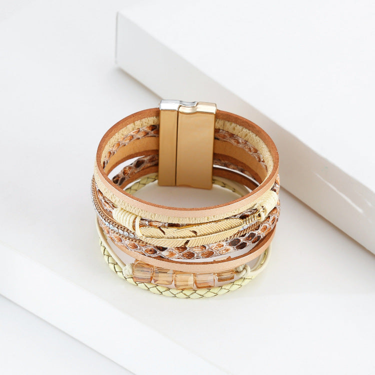 Leaf Leatherette Magnetic Bracelet B3608
