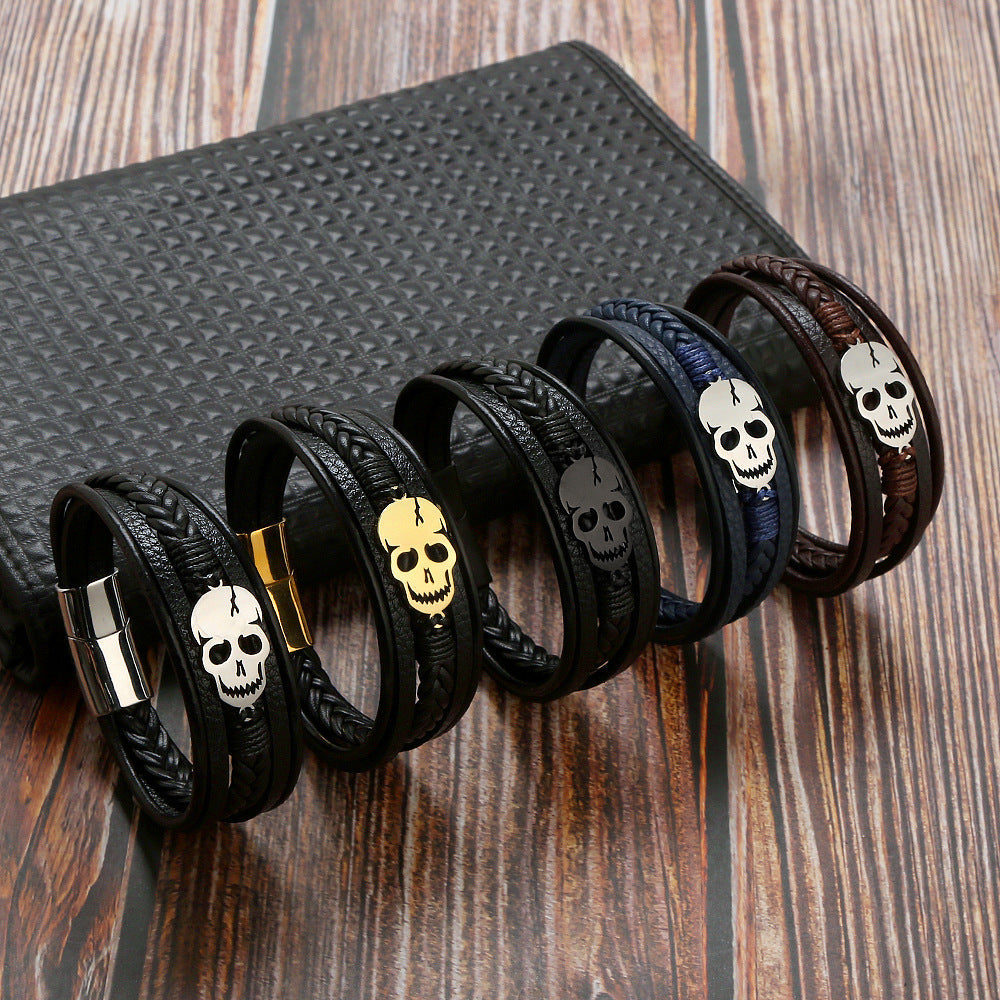 Skull Braided Vegan Leather Magnetic Bracelet B3663 - view 6